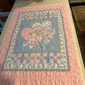 Vintage Pink and Blue Floral Heart Quilt